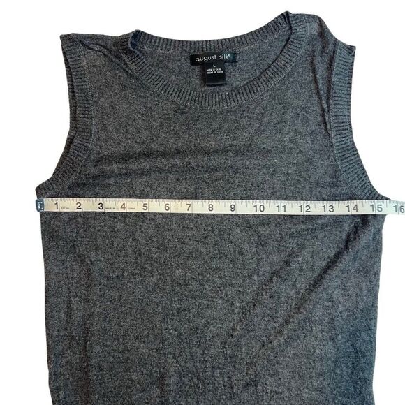 August Silk Sweater Vest Womens Large Gray Rib Knit Wool Blend Preppy Geeky Top - Picture 3 of 9